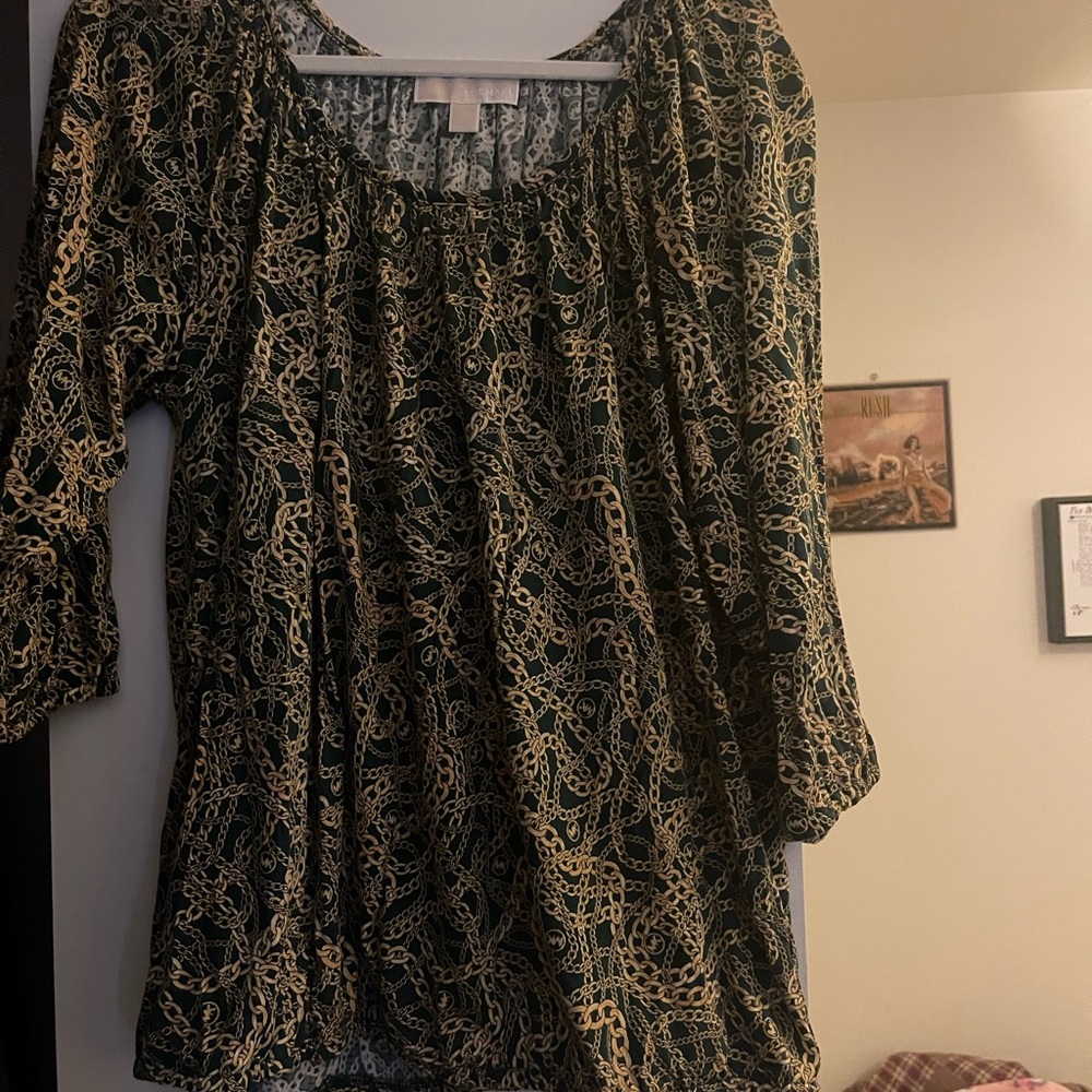 MICHAEL Michael Kors Dark Green and Gold Blouse
